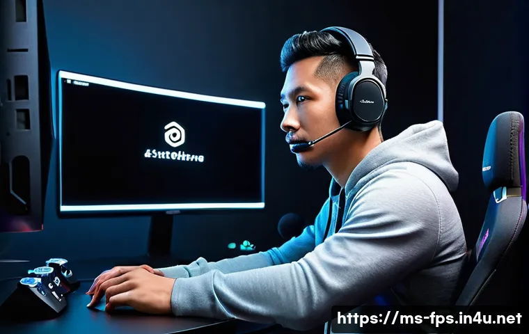 FPS 게임별 추천 헤드셋 - A professional Malaysian gamer wearing a sleek SteelSeries Arctis 7 wireless gaming headset with mem...
