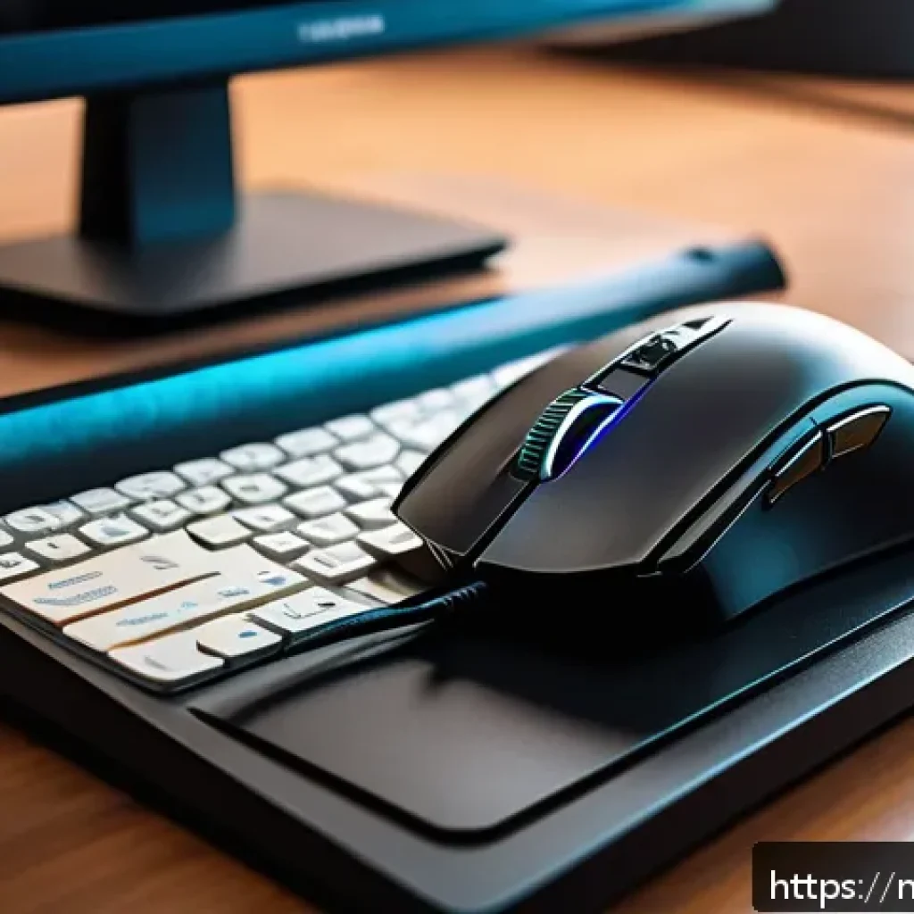 FPS 속도 조작을 위한 DPI 설정 - A detailed close-up scene of a Malaysian gamer’s desk setup in a well-lit room during daytime, featu...