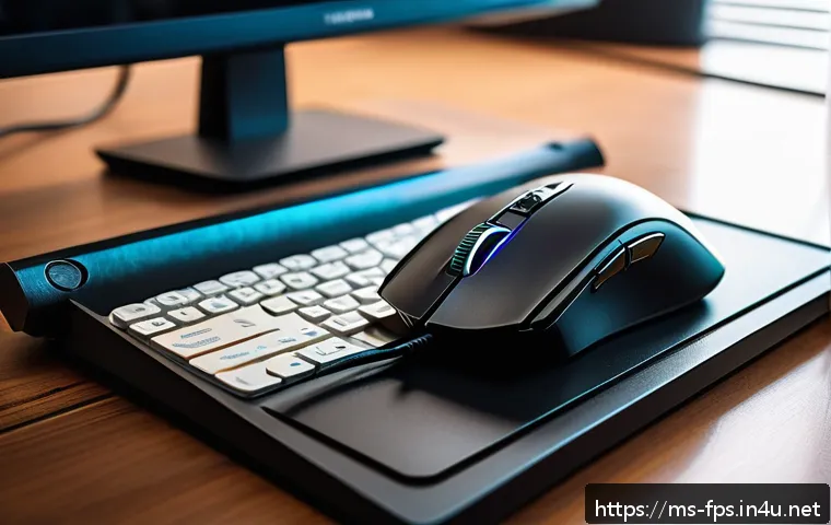 FPS 속도 조작을 위한 DPI 설정 - A detailed close-up scene of a Malaysian gamer’s desk setup in a well-lit room during daytime, featu...